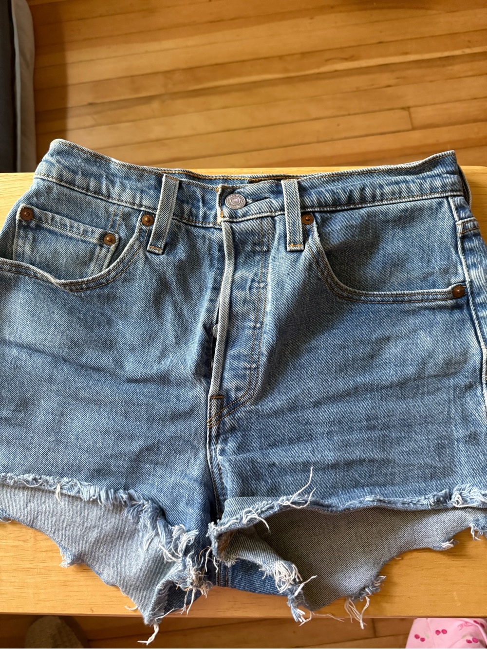 Classic Levi's 501 Blue Distressed Cutoff‎ Denim Shorts size 26